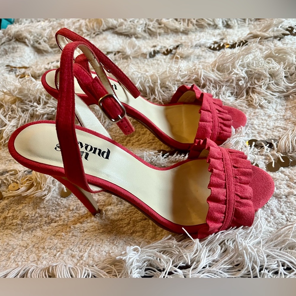 Donated! Beyond Skin Joli Pink Faux Suede Strappy Vegan Stilettos